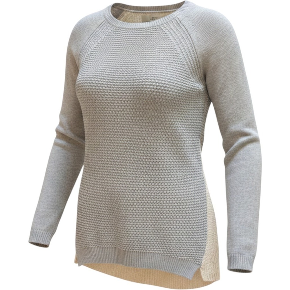 Loft Womens XS Grey Cream Colorblock Merino Wool Blend Knit Sweater Minimalist